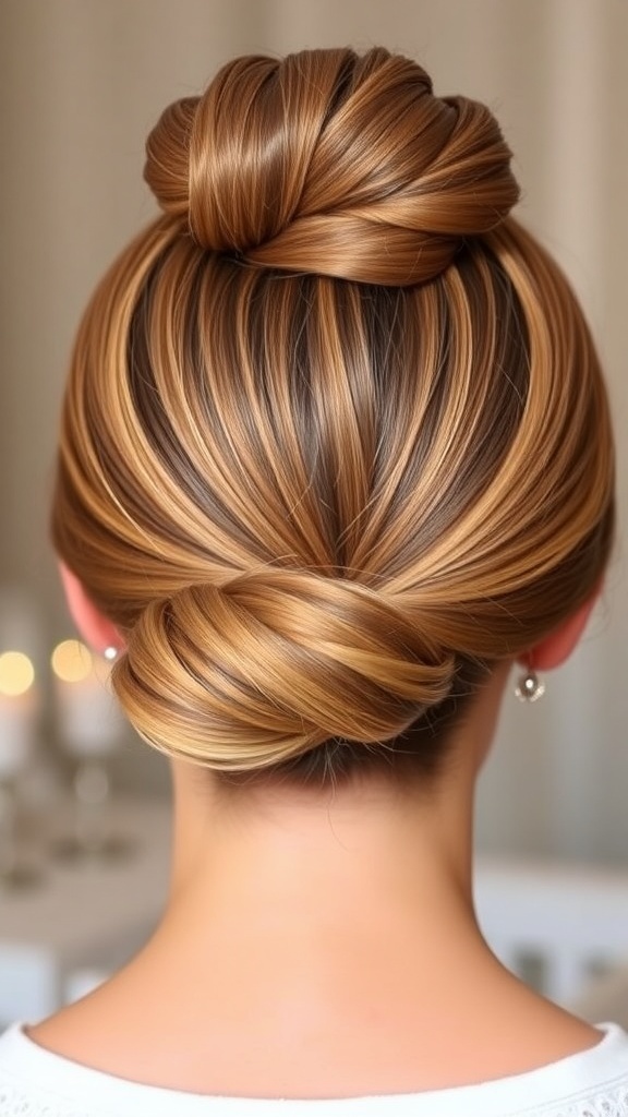 Easy Donut Hair Bun Tutorial A neat donut hair bun on a model
